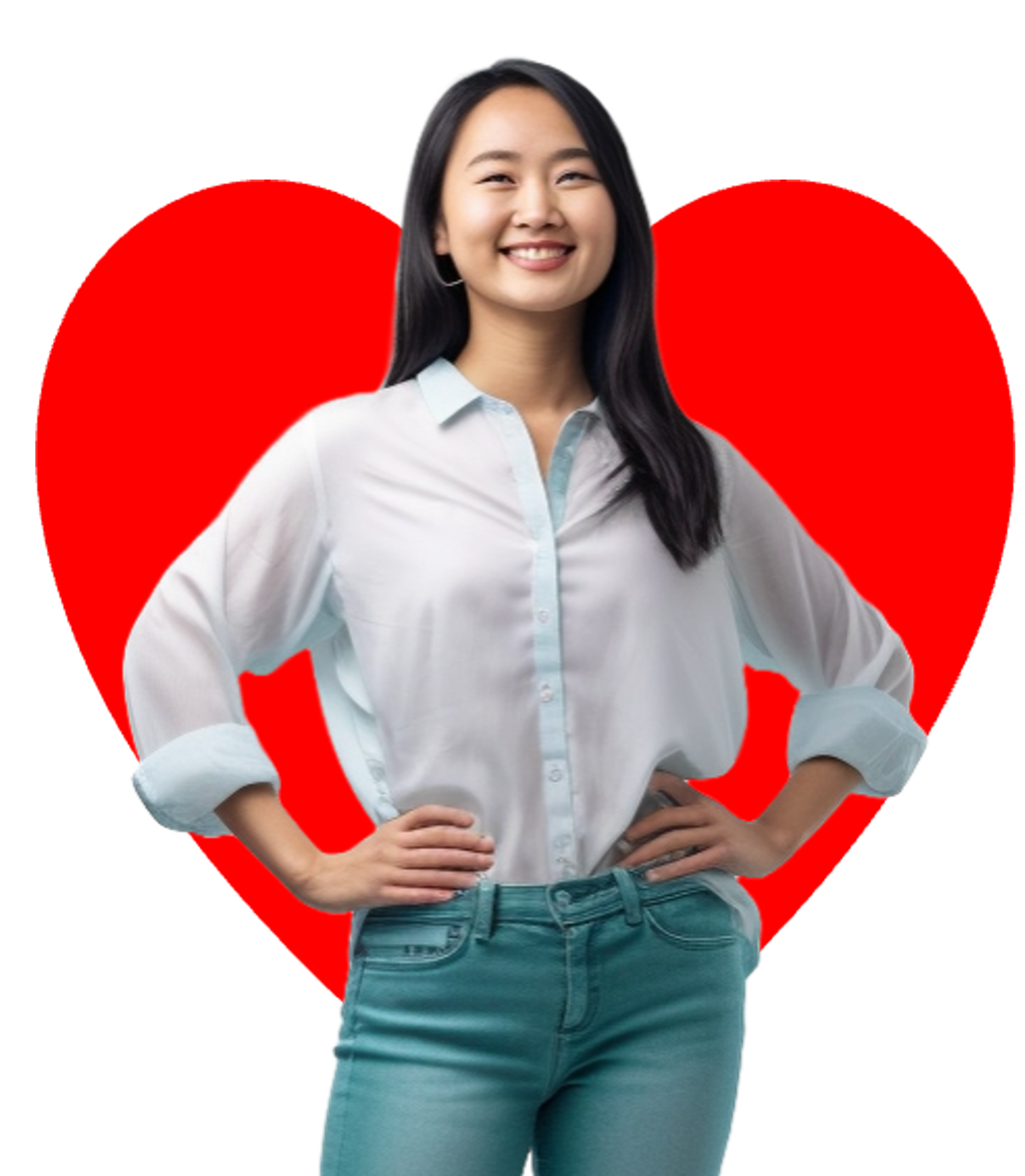 Smiling student in front of red heart representing Programming for Lovers brand